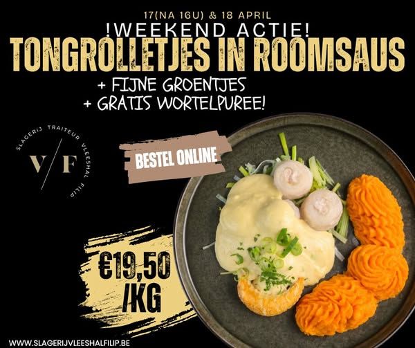 1 Kg Tongrolletjes met fijne groenten &amp; roomsausje