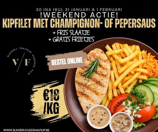 1/2KG Gebakken kipfilet met champignonroomsaus