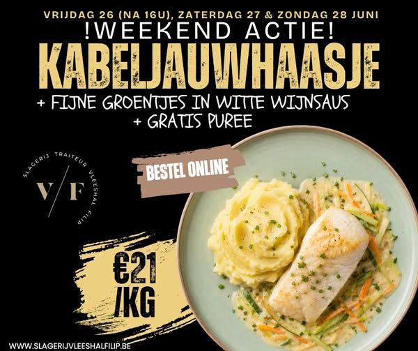 1KG KABELJAUWHAASJE MET FIJNE GROENTJES IN WITTE WIJNSAUS