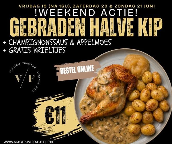 Gebraden halve kip-champignonsaus met appelmoes