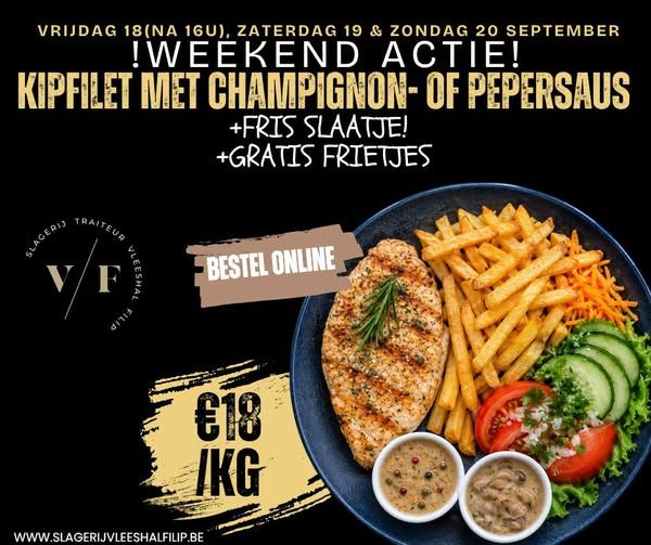 1/2kg Gebakken kipfilet met peperroomsaus
