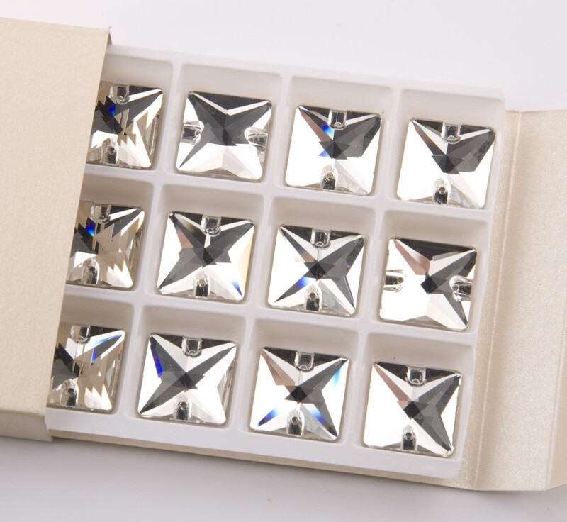 Стразы пришивные (камни) квадрат Square 16x16mm, 14х14mm  Crystal Clear