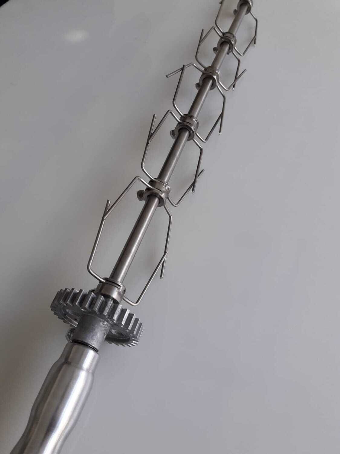 Cód. 173 - Espeto/Varão Aço Inoxidável AISI 304 c/ Cabo Revestido Alumínio  Ø1/2" x 1.170mm Completo c/ Engrenagem Ø 76mm(Consultar envio antes de finalizar o pedido)