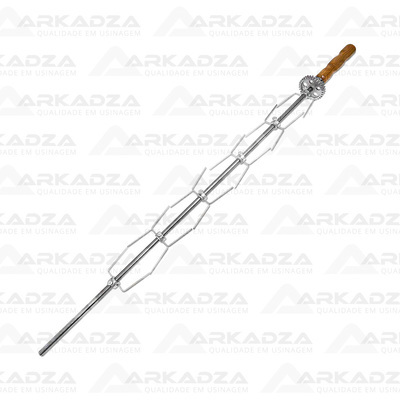 B7 Cód. 117 - Espeto/Varão Aço Carbono c/ Cabo Madeira Ø1/2" x 1.120mm Completo c/ Engrenagem Ø 76mm(Consultar entrega antes de finalizar o pedido)