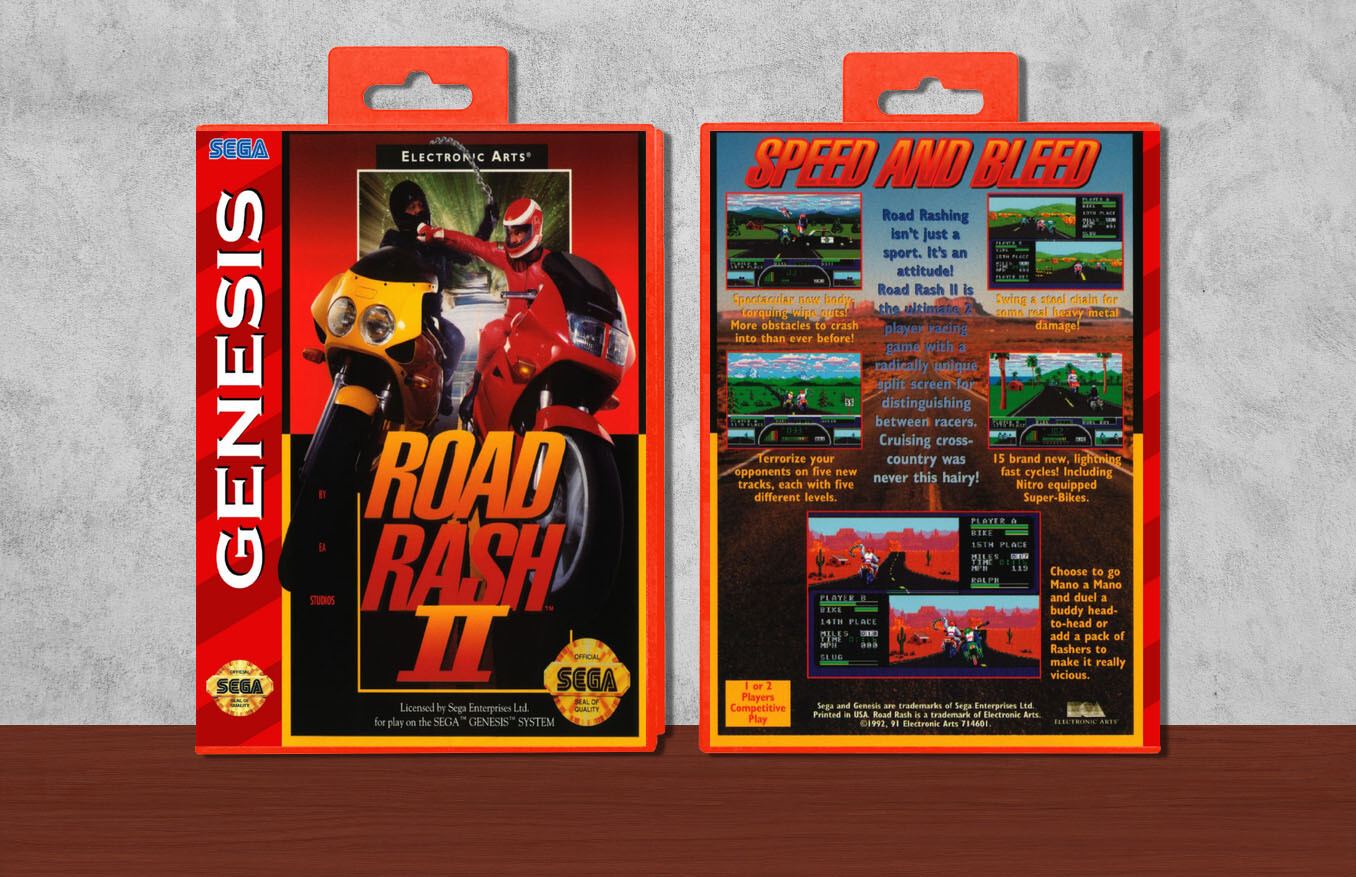 Road Rash II (Regular Genesis Cart), Case Color: Red
