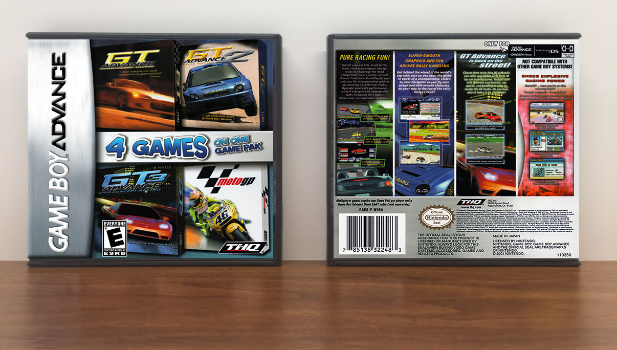 4 Games on One Game Pak: GT Advance / GT Advance 2 / GT Advance 3 / MotoGP, Artwork Spine Color: Chrome