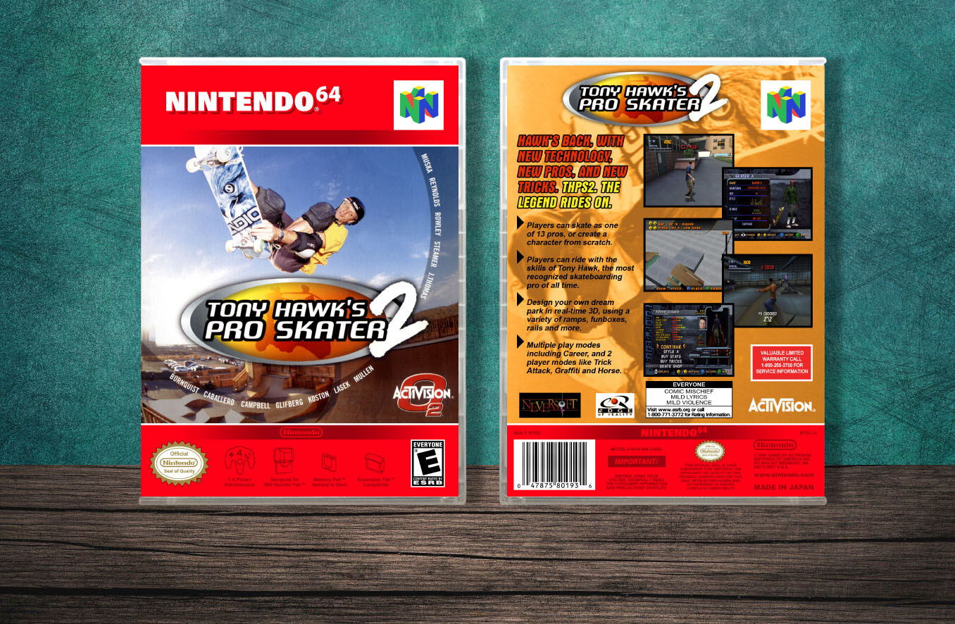 Tony Hawk&#39;s Pro Skater 2, Case Color: CLEAR (Transparent)