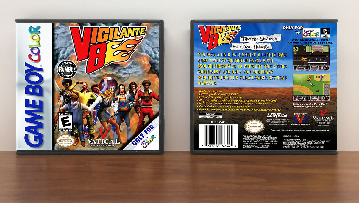 Vigilante 8, Case Color: DARK GREY (OEM DS CASE COLOR), Artwork Spine Color: Chrome