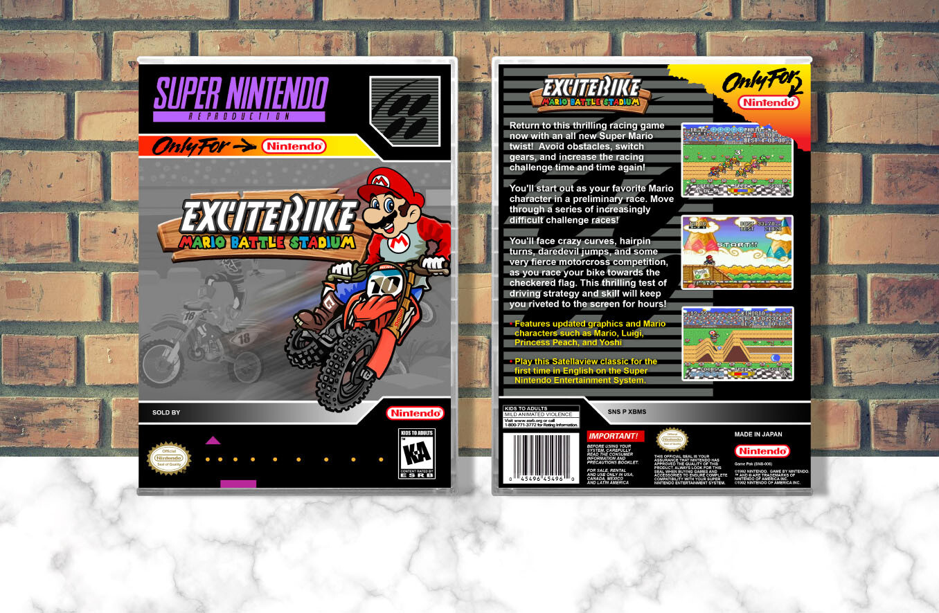 Excitebike Mario Battle Stadium (Repro Spine), Case Color: CLEAR (Transparent)