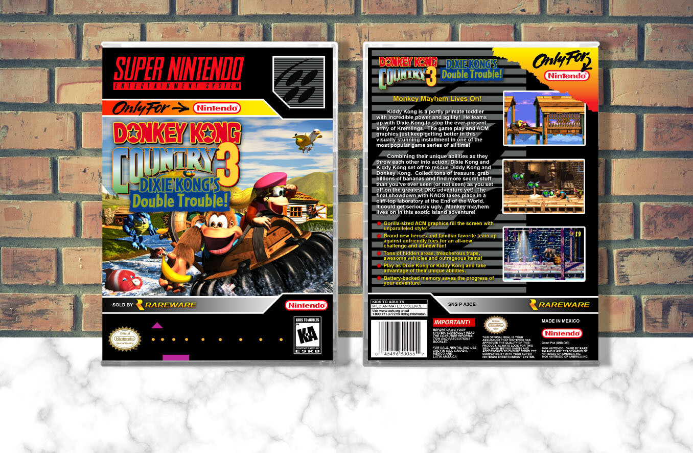 Donkey Kong Country 3: Dixie Kong&#39;s Double Trouble, Case Color: CLEAR (Transparent)