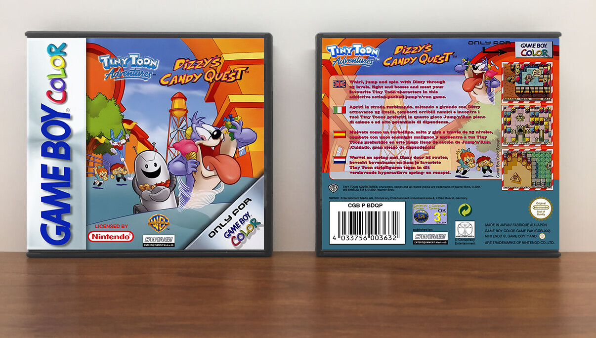 Tiny Toon Adventures: Dizzy&#39;s Candy Quest (PAL), Artwork Spine Color: Chrome