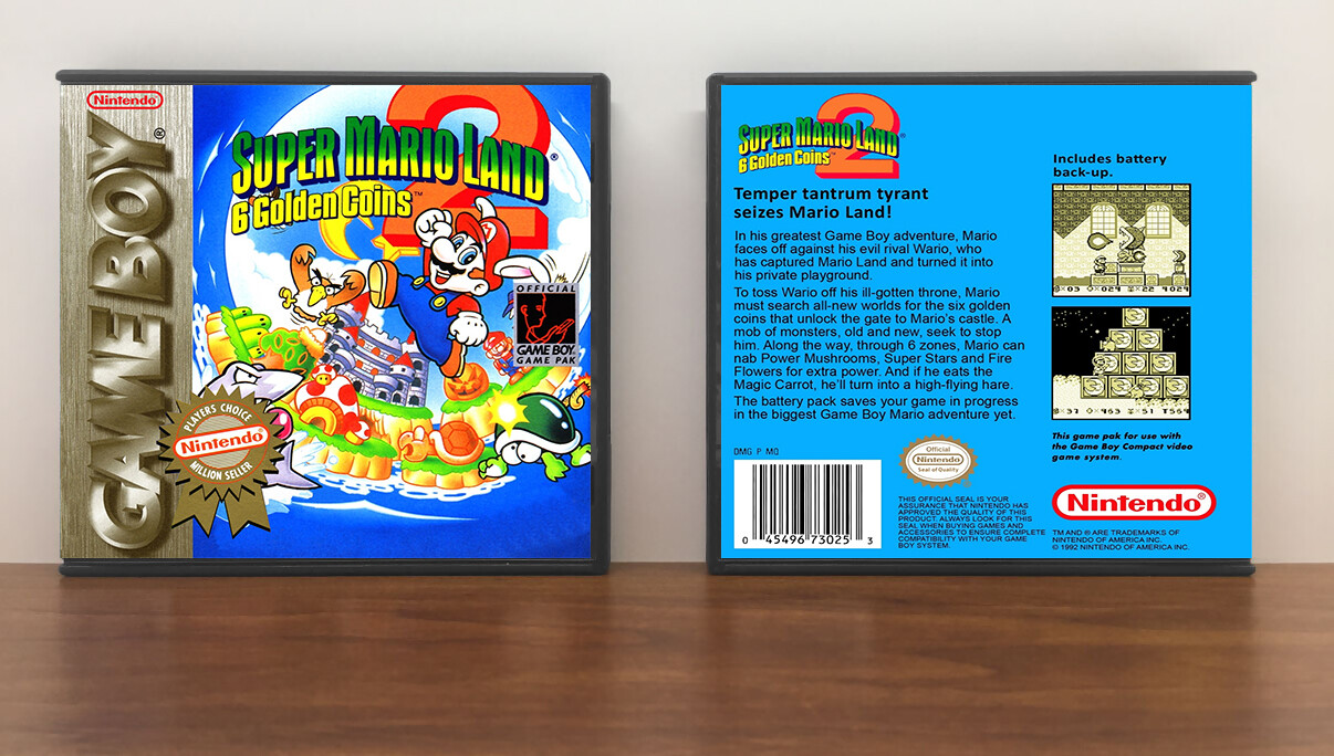 Super Mario Land 2: 6 Golden Coins (PC), Case Color: DARK GREY (OEM DS CASE COLOR), Artwork Spine Color: (PC) Chrome