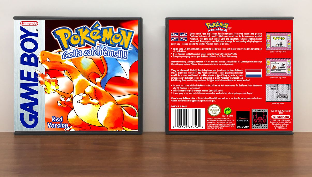 Pokemon Red Version (PAL), Case Color: DARK GREY (OEM DS CASE COLOR), Artwork Spine Color: Chrome