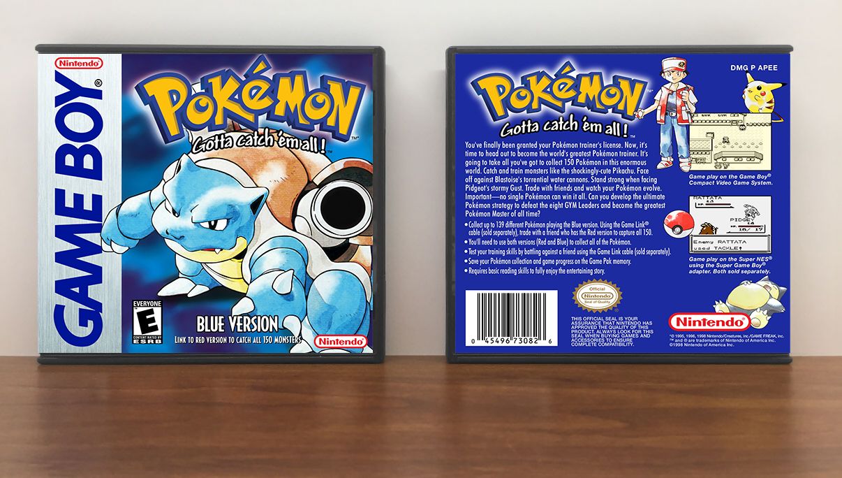 Pokemon Blue Version (Black ESRB), Case Color: DARK GREY (OEM DS CASE COLOR), Artwork Spine Color: Chrome