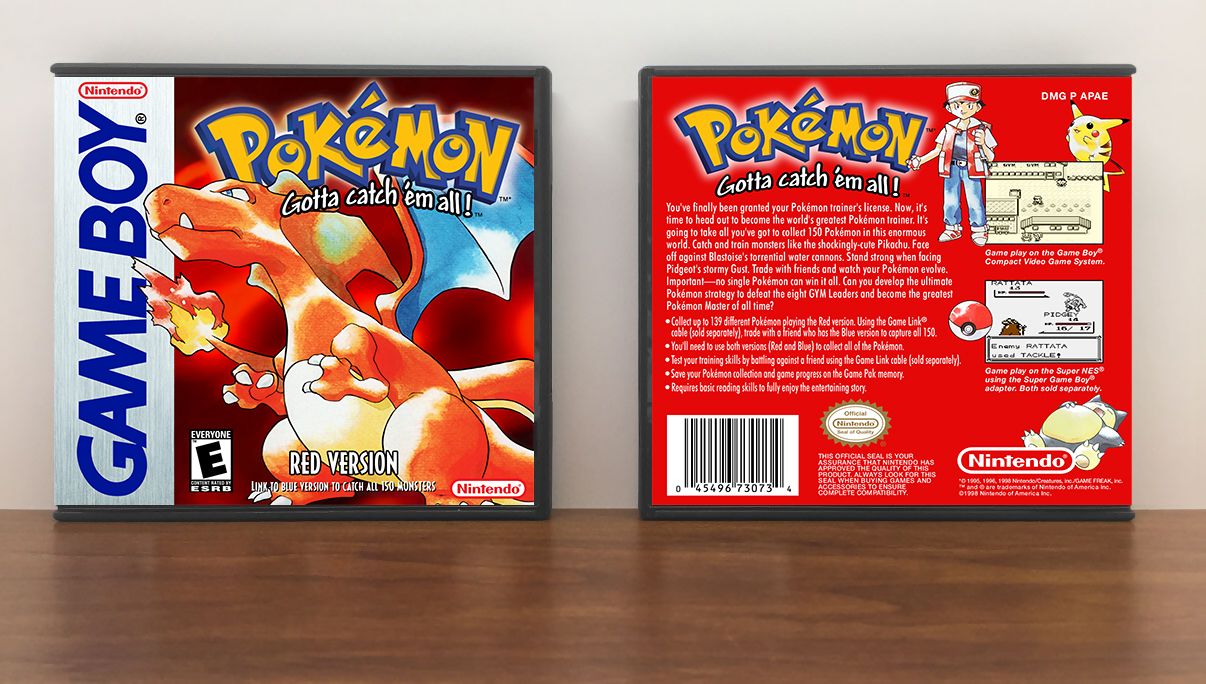 Pokemon Red Version (Black ESRB), Case Color: DARK GREY (OEM DS CASE COLOR), Artwork Spine Color: Chrome