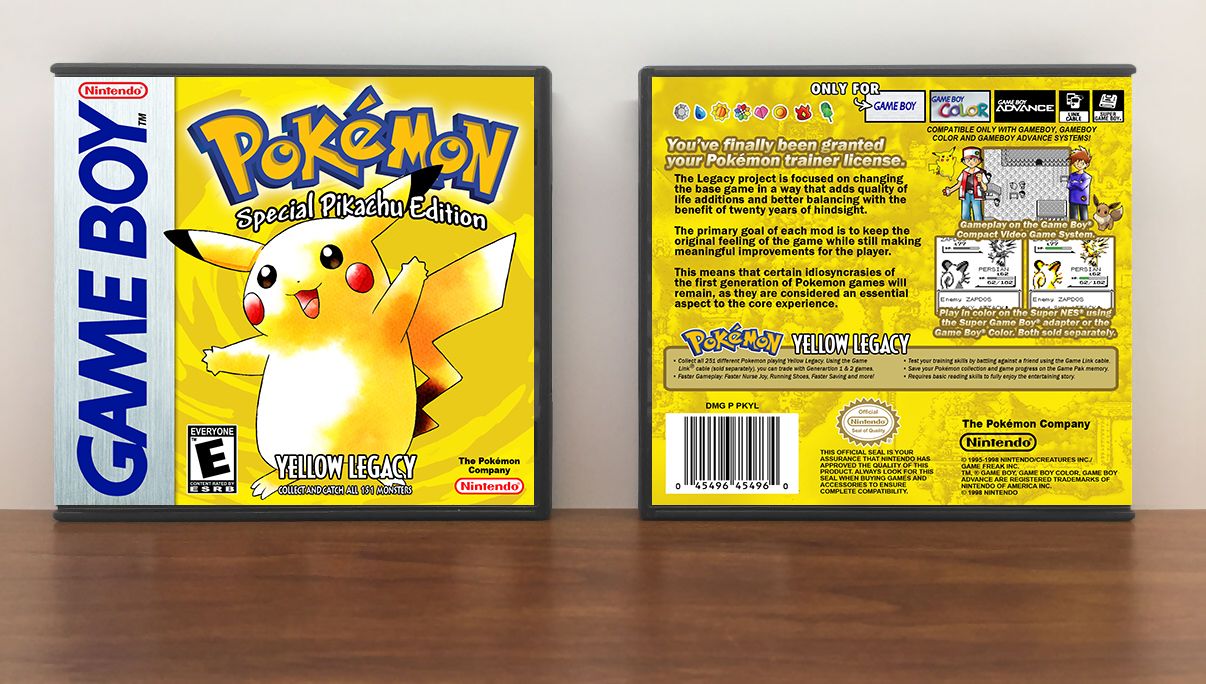 Pokemon Yellow Legacy, Case Color: DARK GREY (OEM DS CASE COLOR), Artwork Spine Color: Chrome