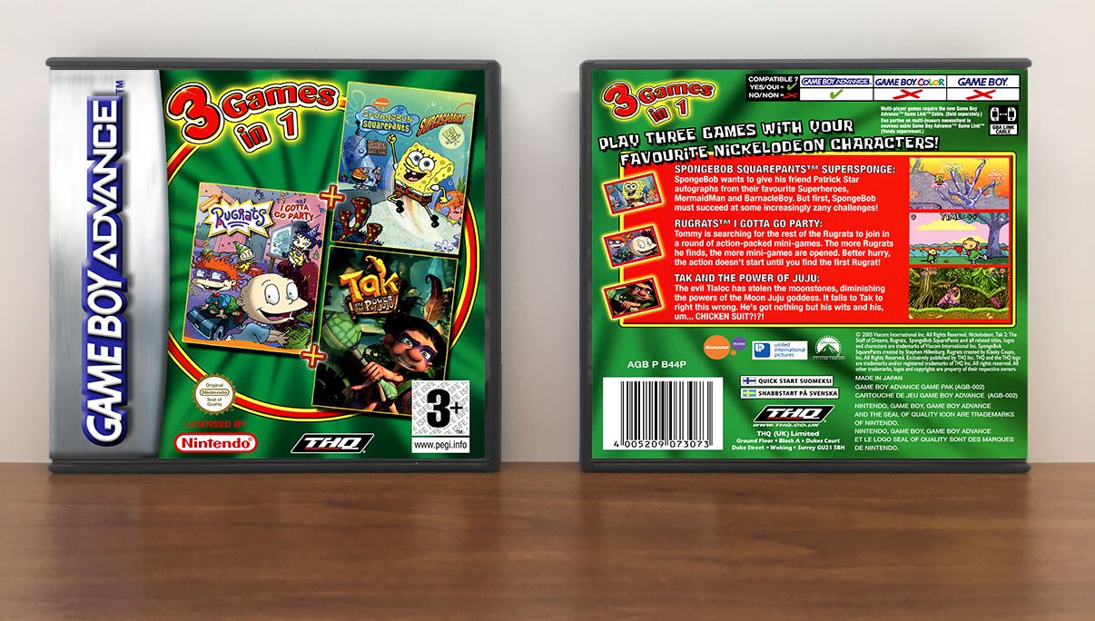 3-In-1: Tak and the Power of Juju / SpongeBob SquarePants: SuperSponge / Rugrats: I Gotta Go Party (PAL), Artwork Spine Color: Chrome