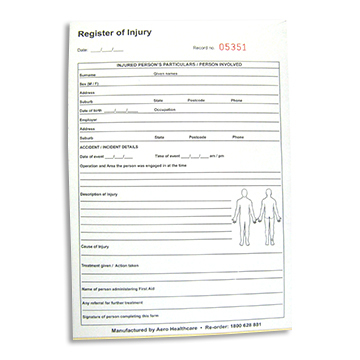 Register of Injuries Pad 25pg duplicate
