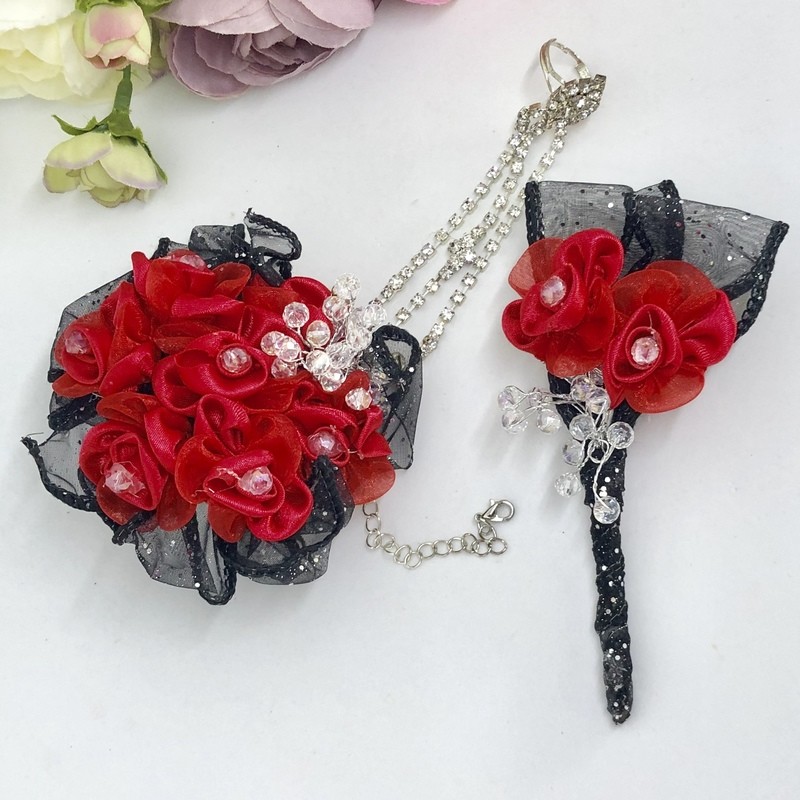 ADELE - Red Bling Formal Corsage Set