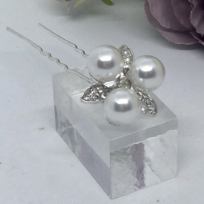 PIA - Set of 3 Silver Pearl Head Bridal Hair Pins