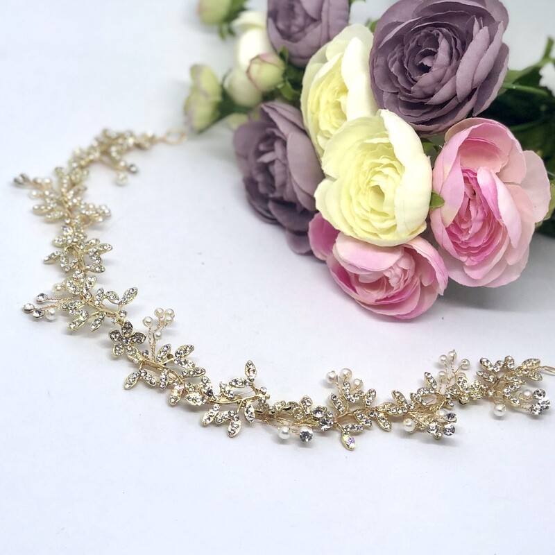 GRACIE - Gold &amp; Pearl Wedding Bridal Head Piece