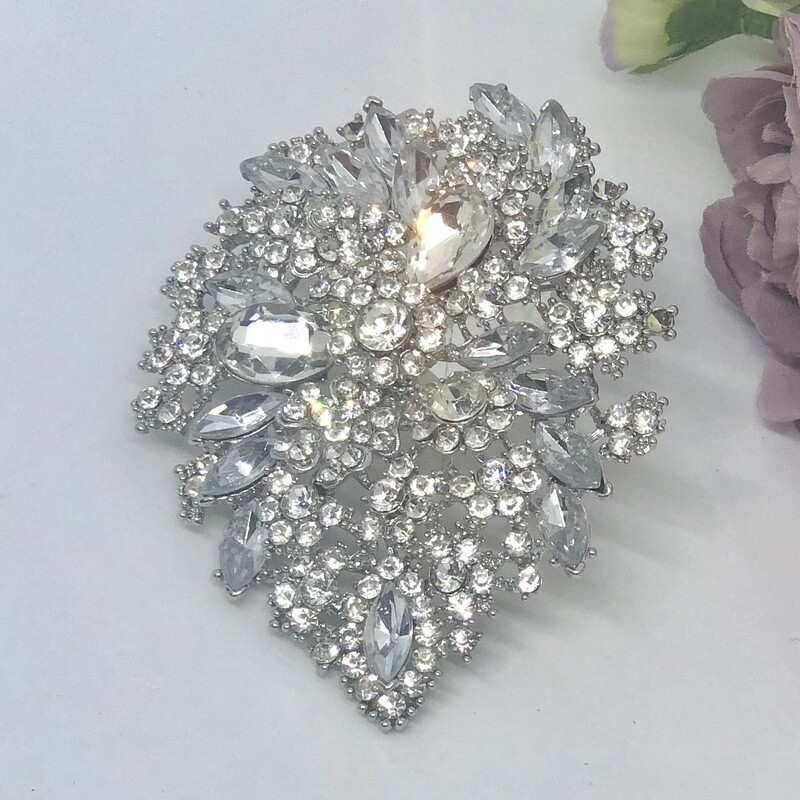 DAHLIA - Silver Teardrop Crystal Brooch