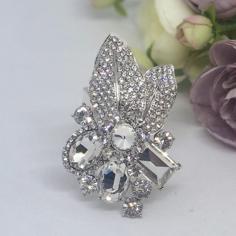 FAITH - Silver Leaf Crystal Brooch