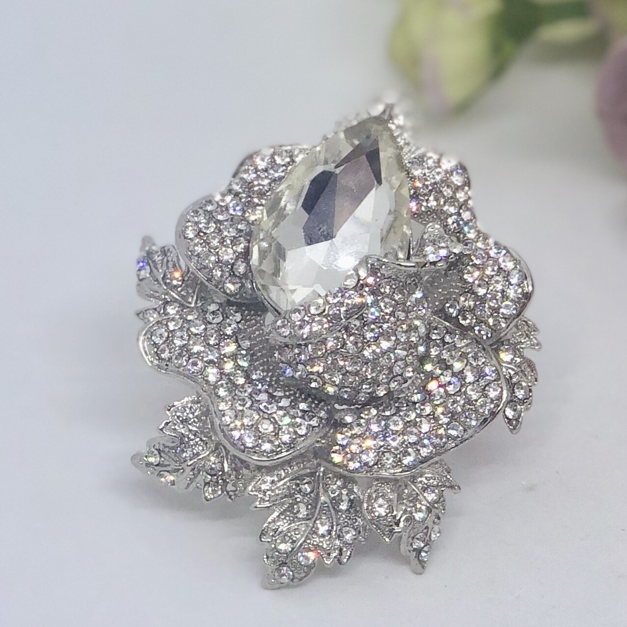 GRETA - Silver Flower Crystal Brooch