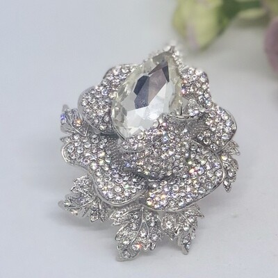 GRETA - Silver Flower Crystal Brooch
