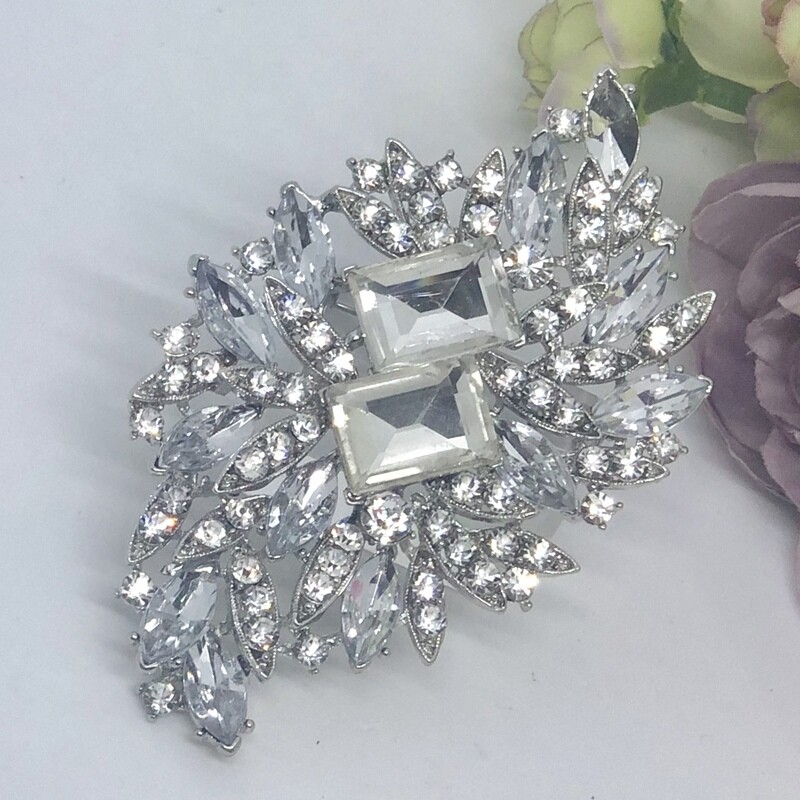 HELENA - Silver Crystal Brooch