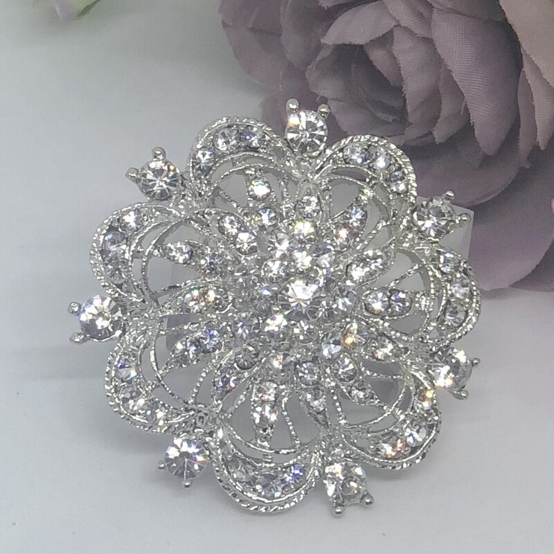 NANCY - Silver Flower Crystal Brooch
