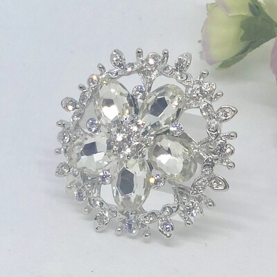 YVETTE - Silver Flower Crystal Brooch