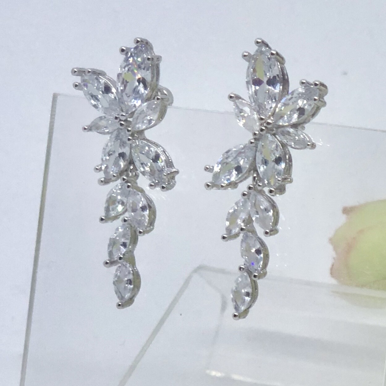 LOLA - Silver Pierced Drop Bridal Wedding Earrings