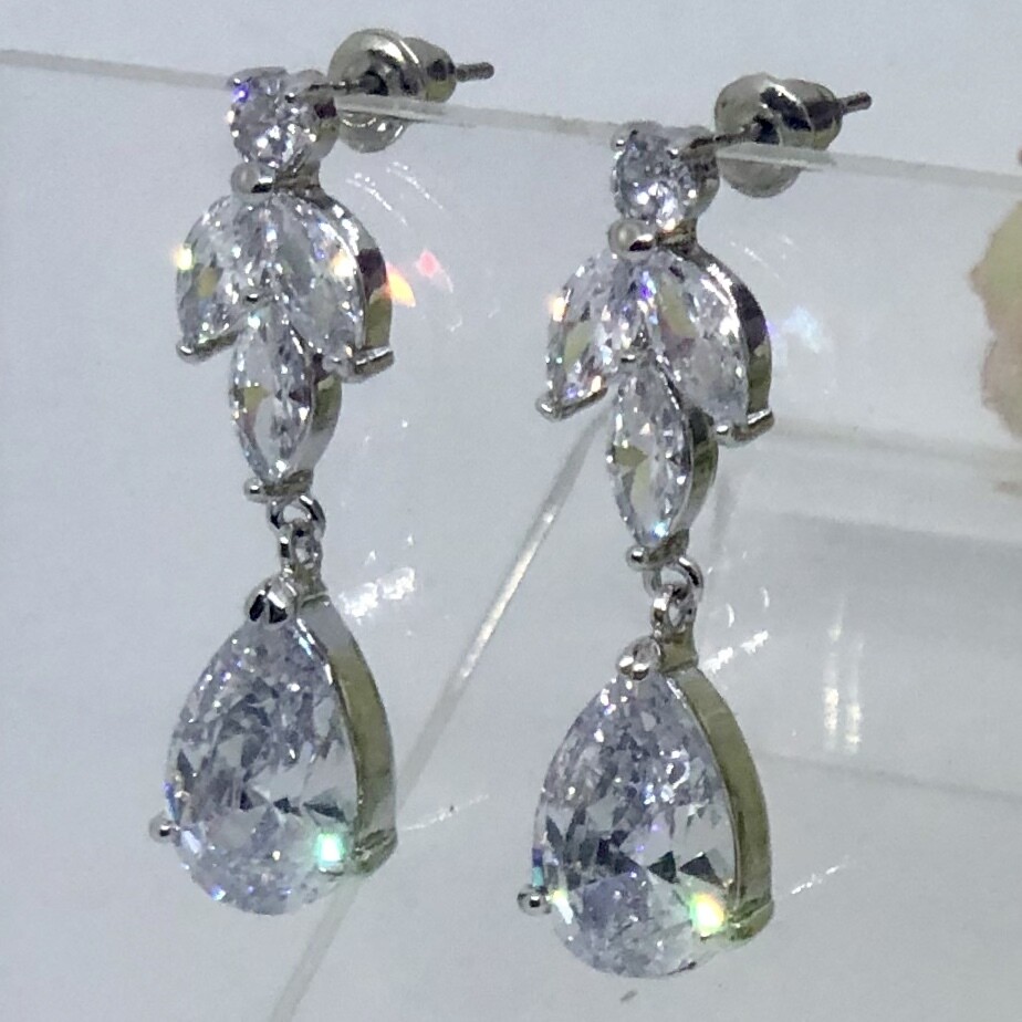 IRIS- Silver Pierced Teardrop Bridal Wedding Earrings