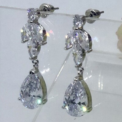 IRIS- Silver Pierced Teardrop Bridal Wedding Earrings