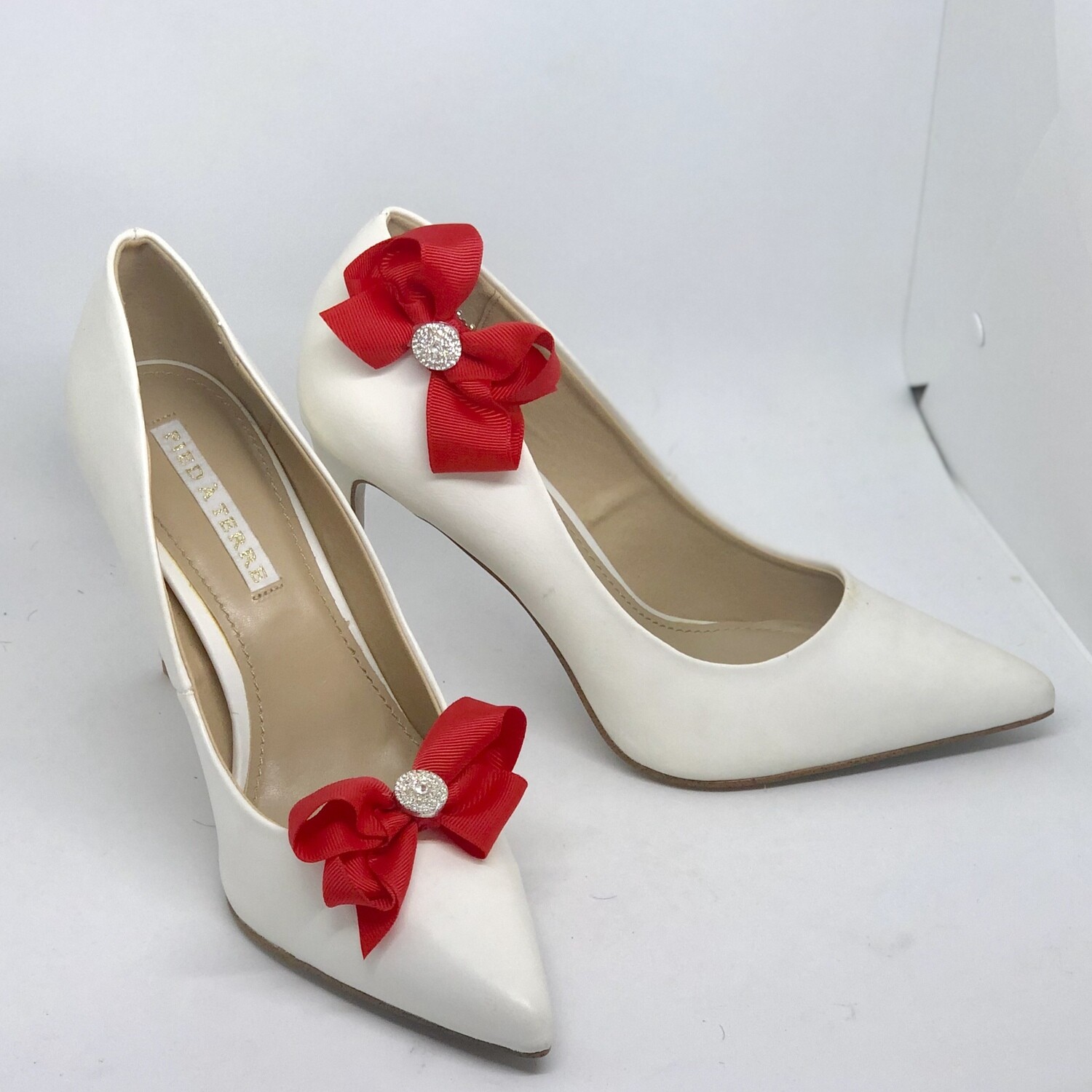 BRANDI - Red Ribbon Bow Bridal Shoe Clip