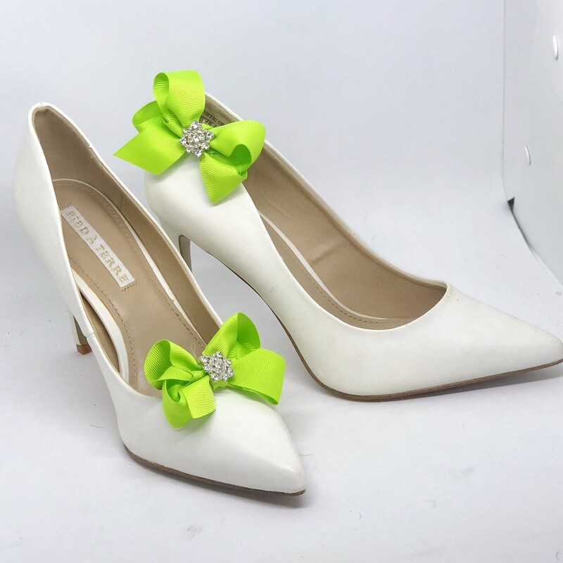BRANDI - Green Ribbon Bow Bridal Shoe Clip