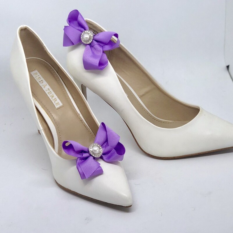 BRANDI - Purple Ribbon Bow Bridal Shoe Clip