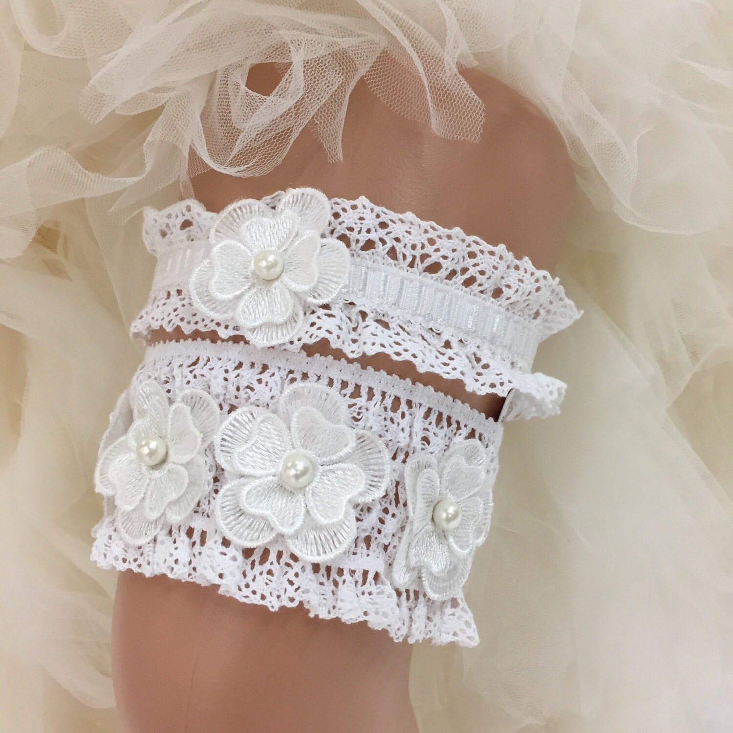 CANDICE - Country Cotton Bridal Garter Set
