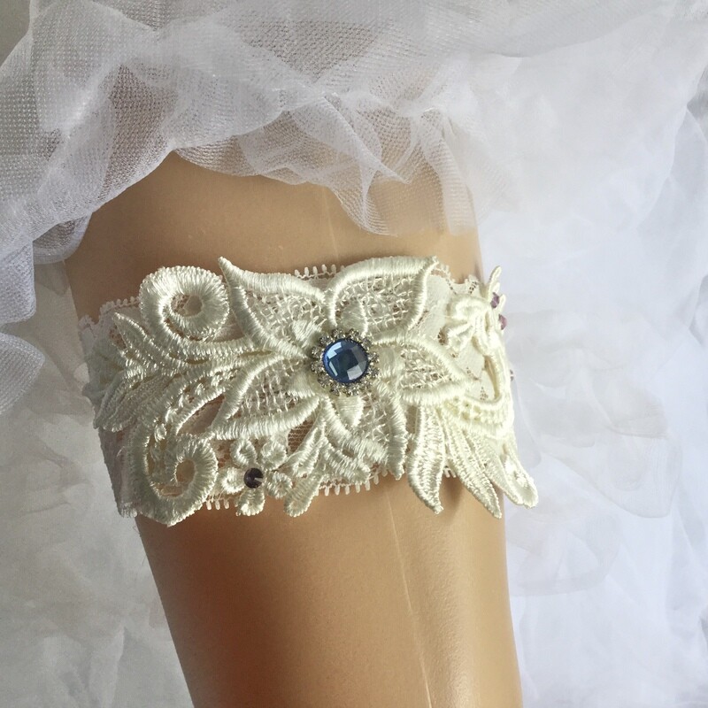 BROOKE - Lace Bridal Garter with Crystal Bling