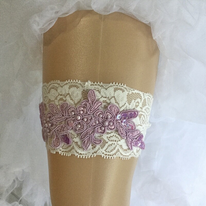 ROSALIE - White &amp; Pink Bridal Wedding Garter