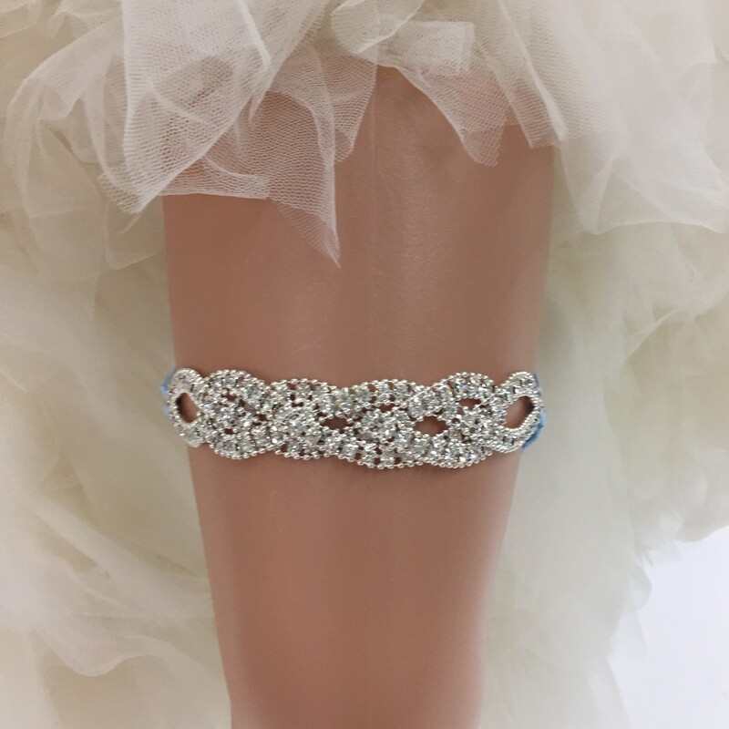JENNIFER - Blue Stretch Lace and Bling Bridal Garter