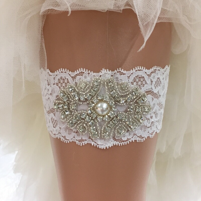 FIONA - White Lace and Pearl Bling Applique