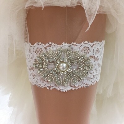 FIONA - White Lace and Pearl Bling Applique