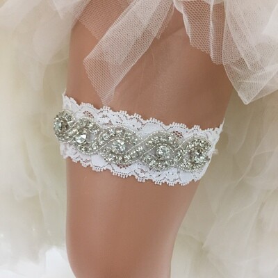 ELOISE - White Lace and Bling Bridal Garter