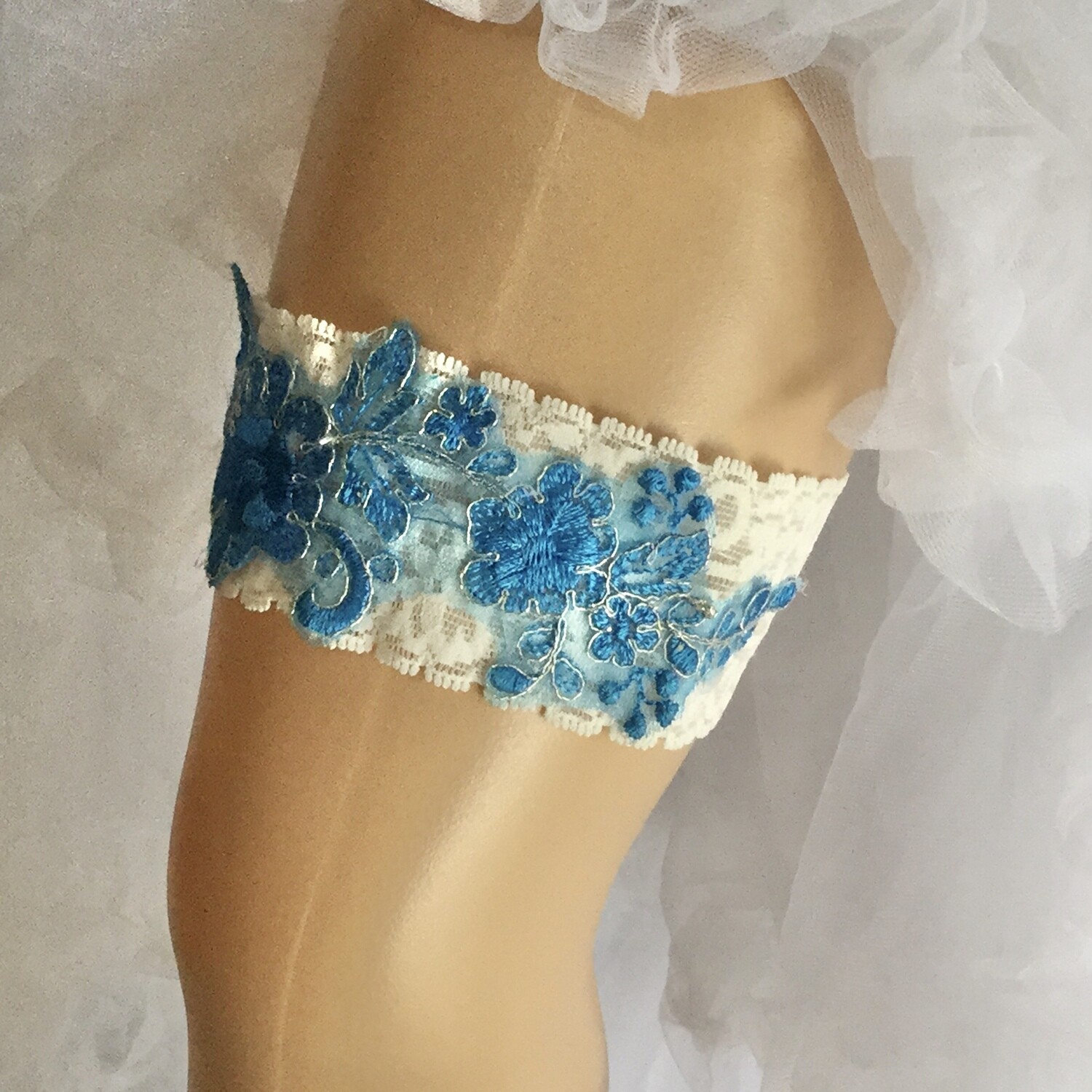 THELMA	- White lace and Bling Bridal Garter