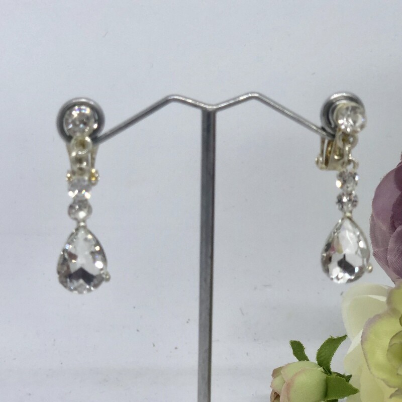 SISSY - Silver CLIP-ON Crystal Wedding Bridal Earrings