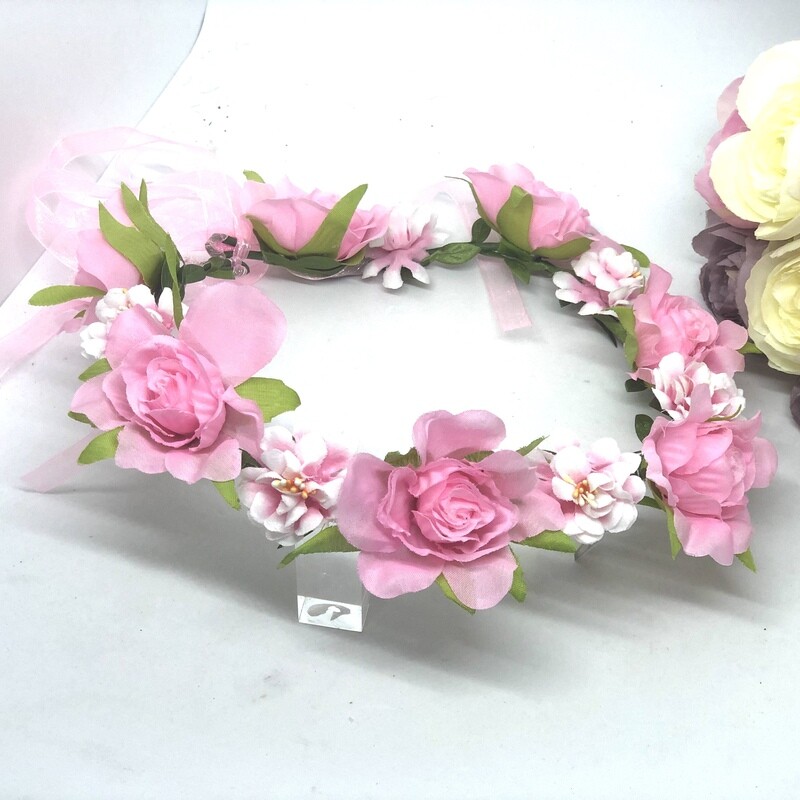 PRISCILLA - Silk White and Pink Flower Crown