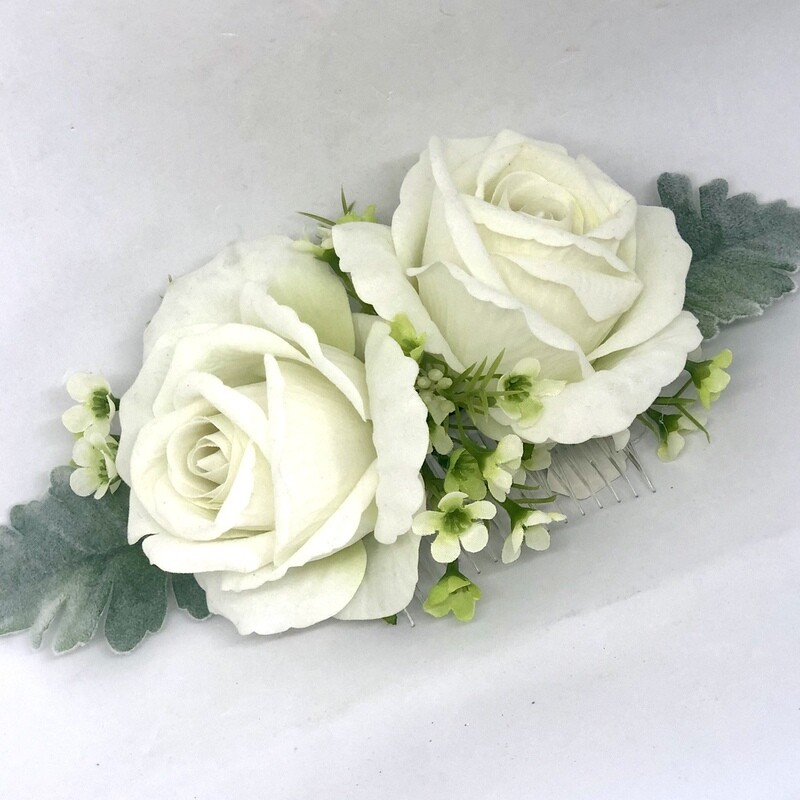 ROSALIE - White Rose Wedding Bridal Hair Comb