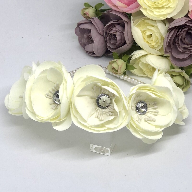 FLORA - Ivory Fabric Flower Headband
